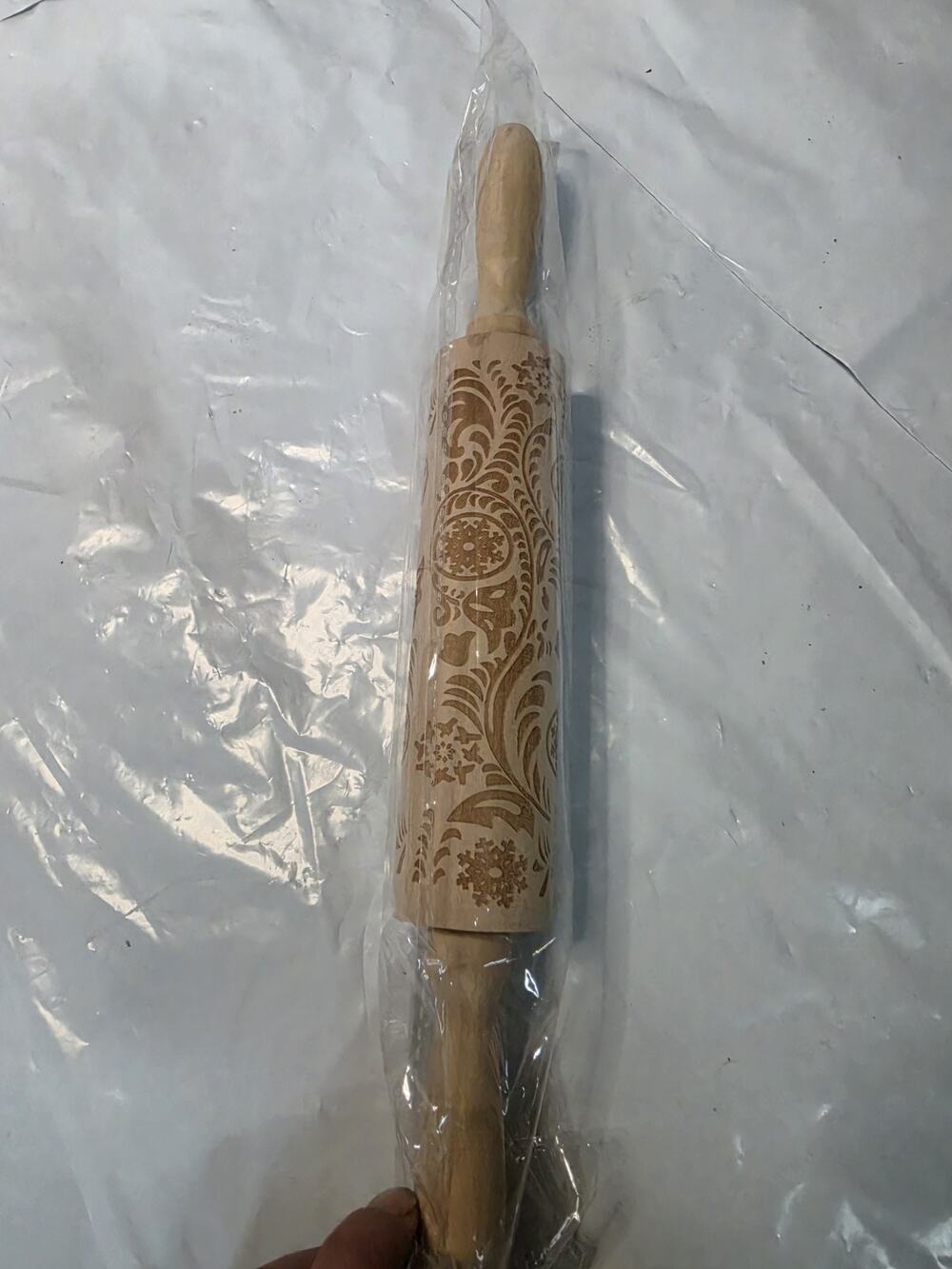 Cookie Dough Embossed Wooden Rolling Pin Swirls and Snowflake Design